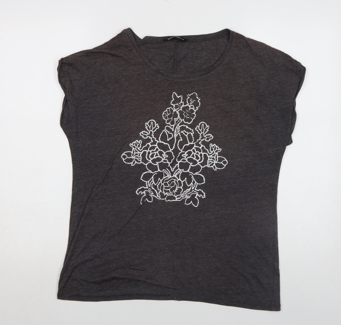 Dorothy Perkins Women’s Grey Floral Embroidered Short Sleeve T-Shirt Size 18