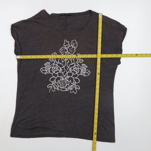 Dorothy Perkins Women’s Grey Floral Embroidered Short Sleeve T-Shirt Size 18