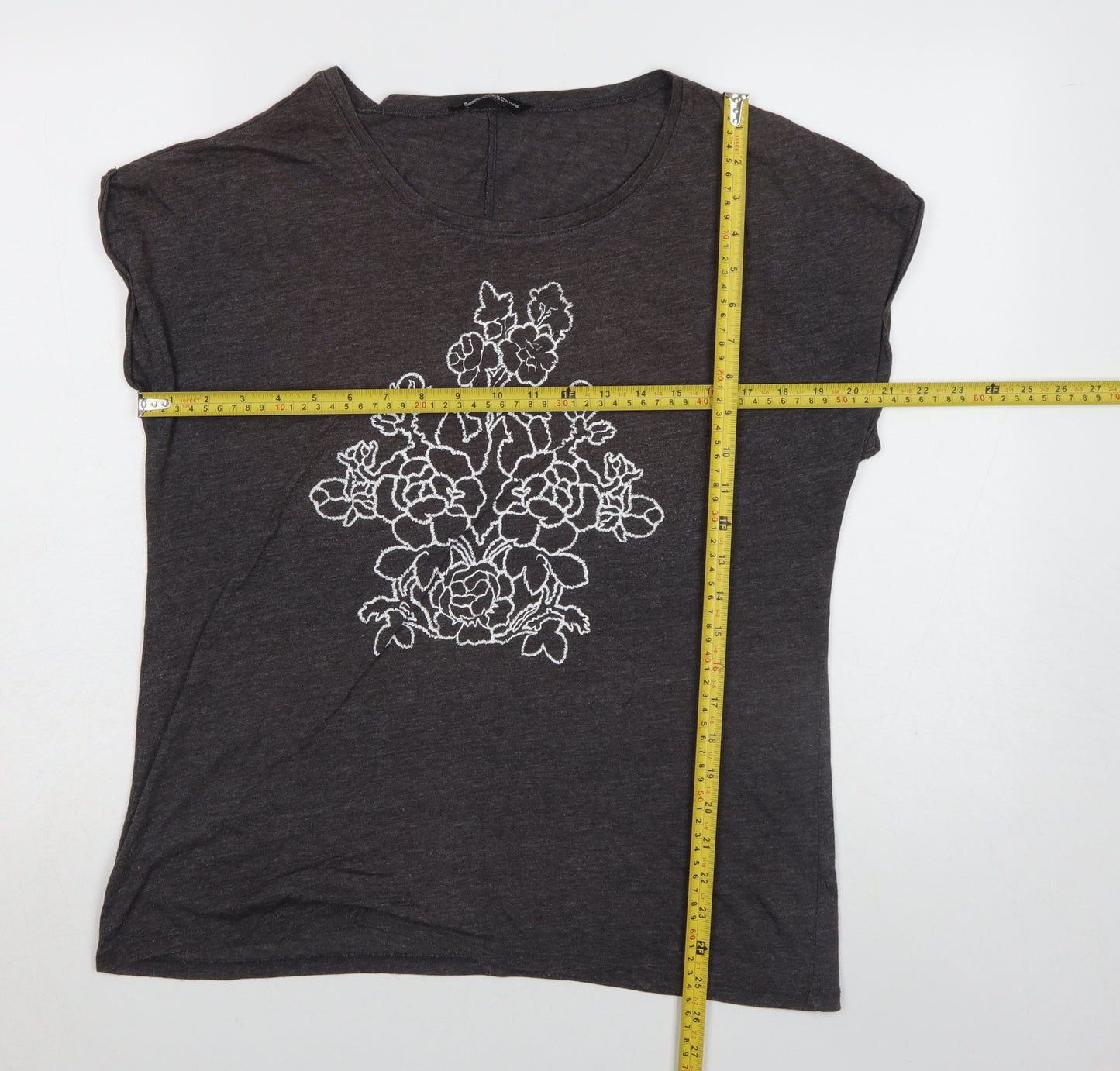 Dorothy Perkins Women’s Grey Floral Embroidered Short Sleeve T-Shirt Size 18