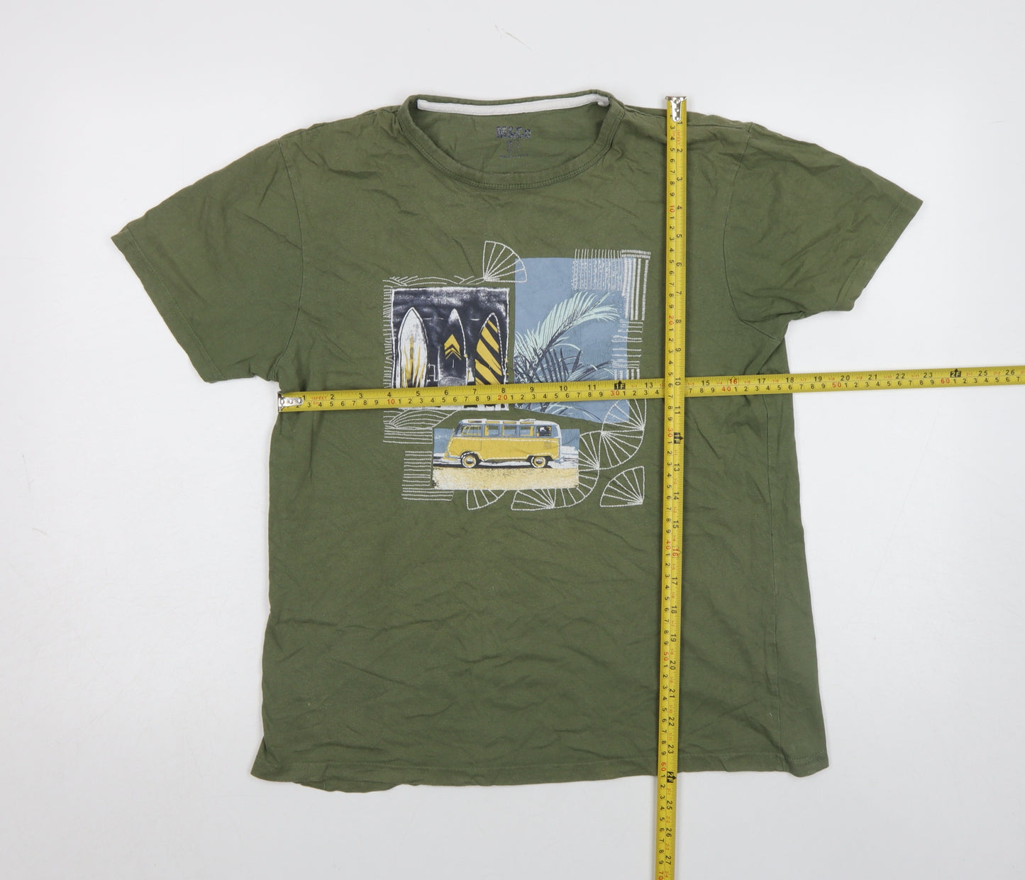 M&Co Men’s Green Graphic Beach Camper T-Shirt Size S