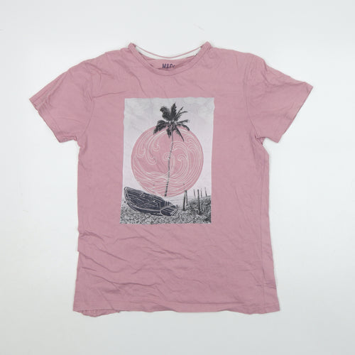 M&Co Men's Pink Beach Graphic Cotton T-Shirt Size S