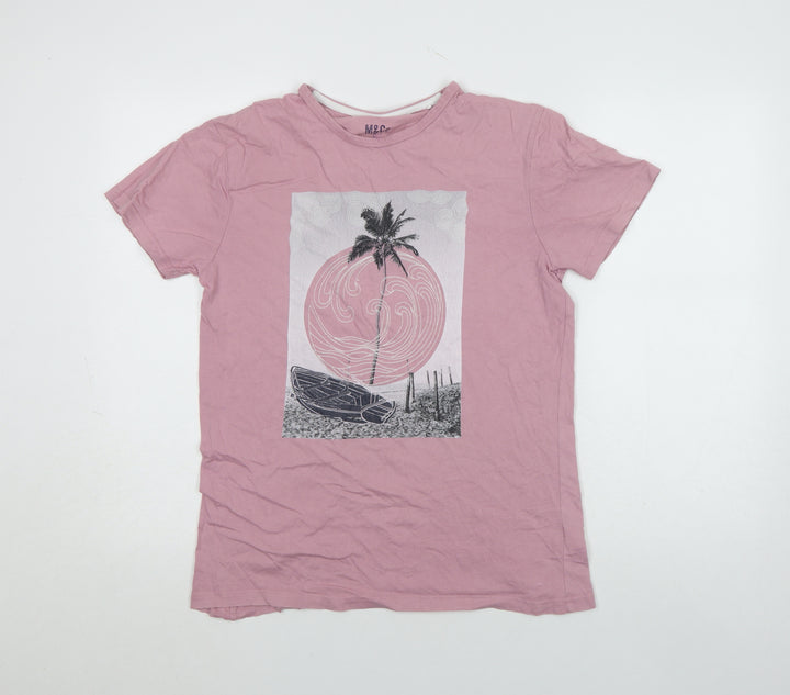 M&Co Men's Pink Beach Graphic Cotton T-Shirt Size S