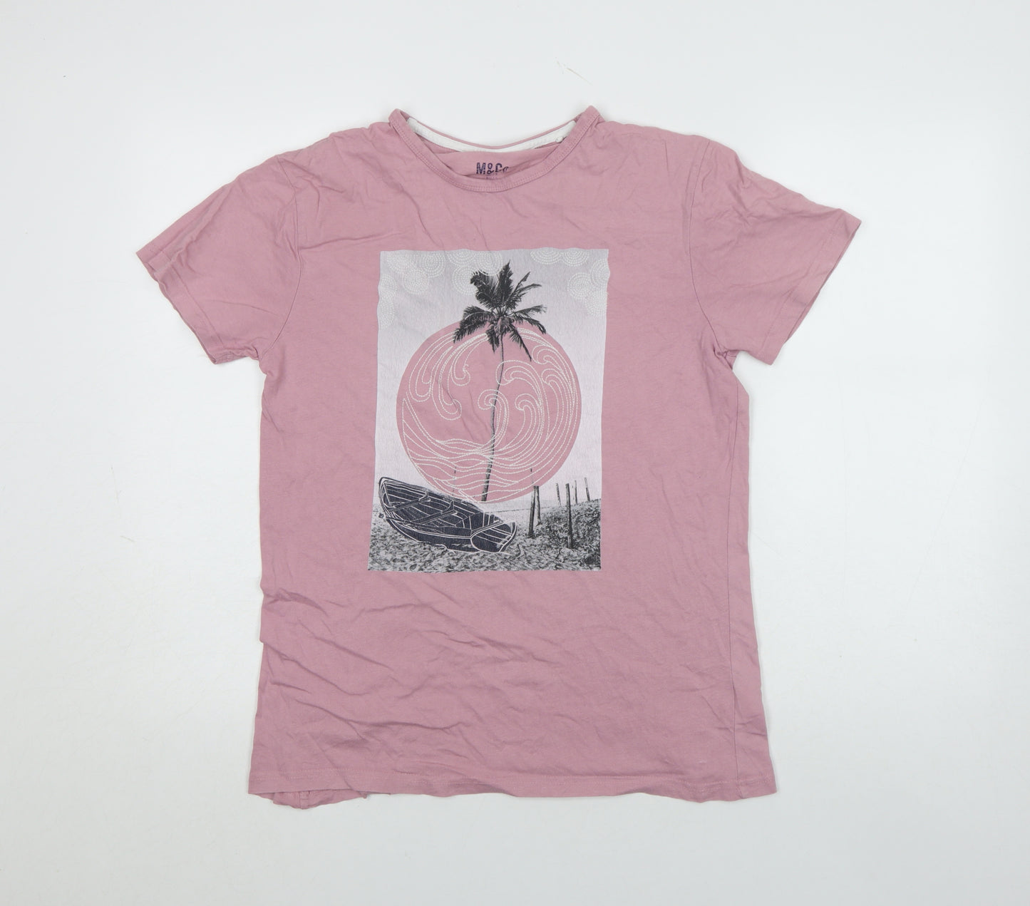 M&Co Men's Pink Beach Graphic Cotton T-Shirt Size S