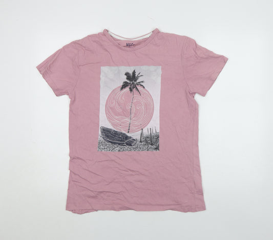 M&Co Men's Pink Beach Graphic Cotton T-Shirt Size S
