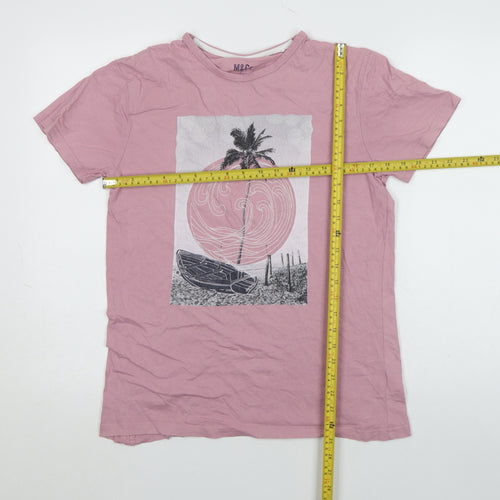 M&Co Men's Pink Beach Graphic Cotton T-Shirt Size S