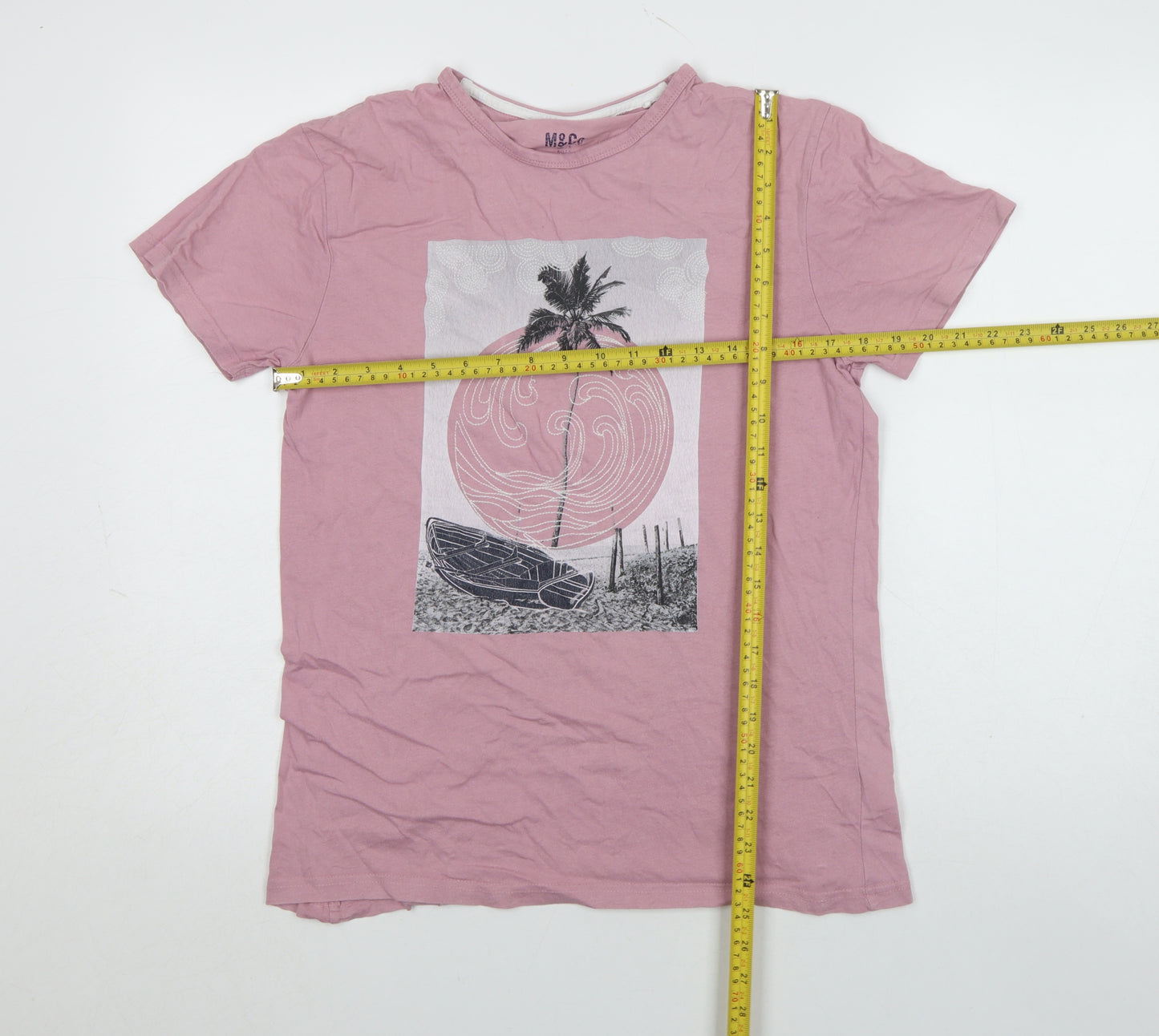 M&Co Men's Pink Beach Graphic Cotton T-Shirt Size S
