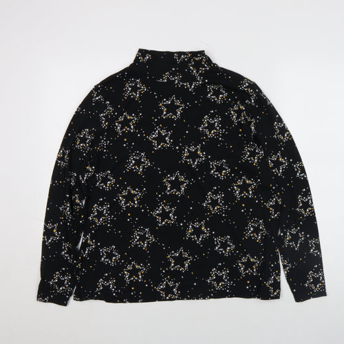 Marks and Spencer Womens Black Star Print Mock Neck Long Sleeve Jersey Top Size 20