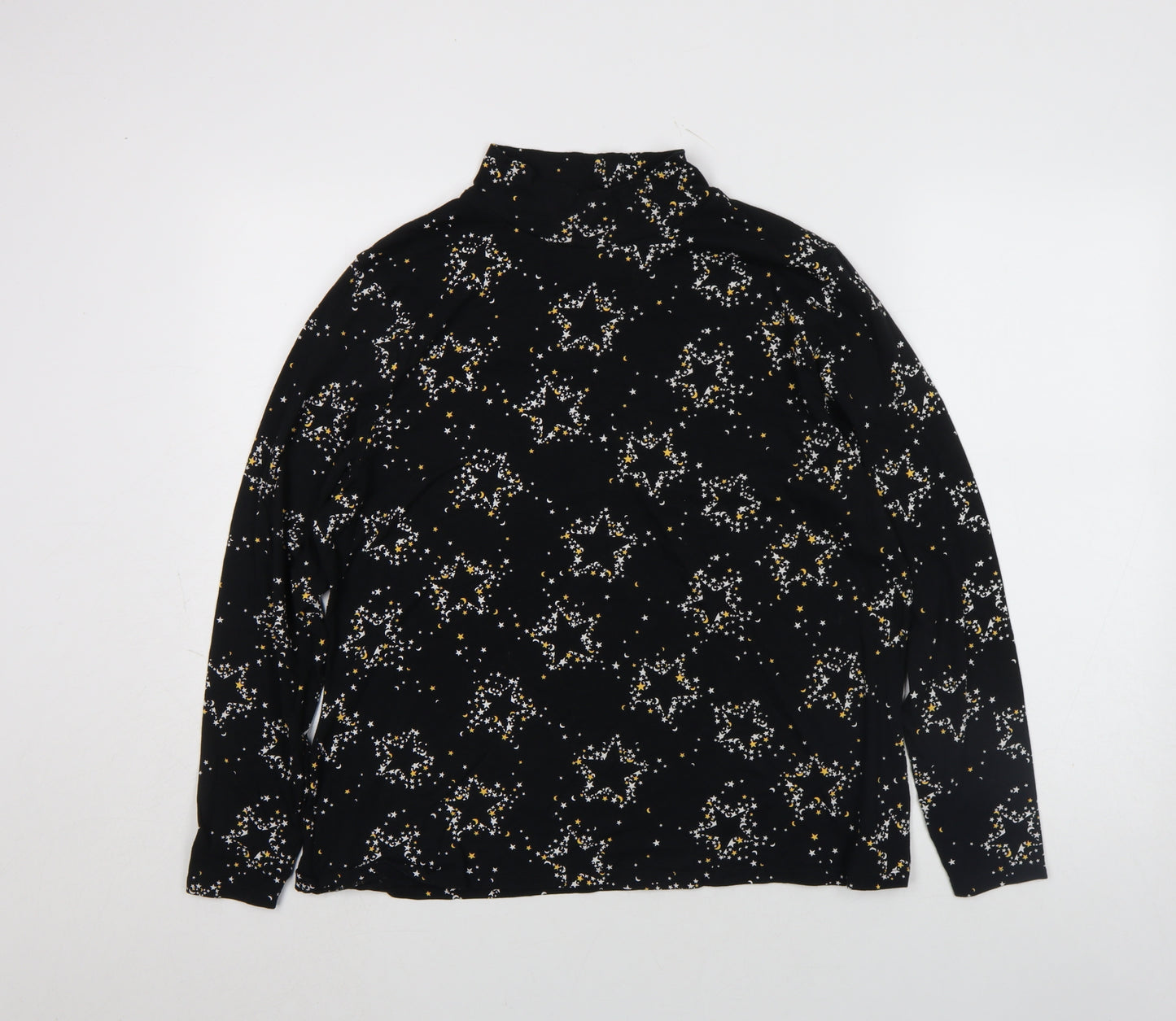 Marks and Spencer Womens Black Star Print Mock Neck Long Sleeve Jersey Top Size 20