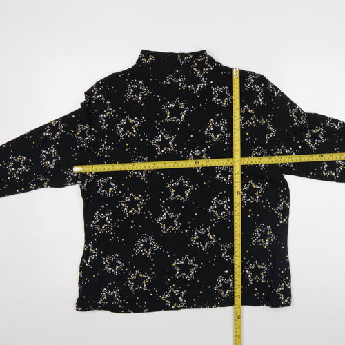 Marks and Spencer Womens Black Star Print Mock Neck Long Sleeve Jersey Top Size 20