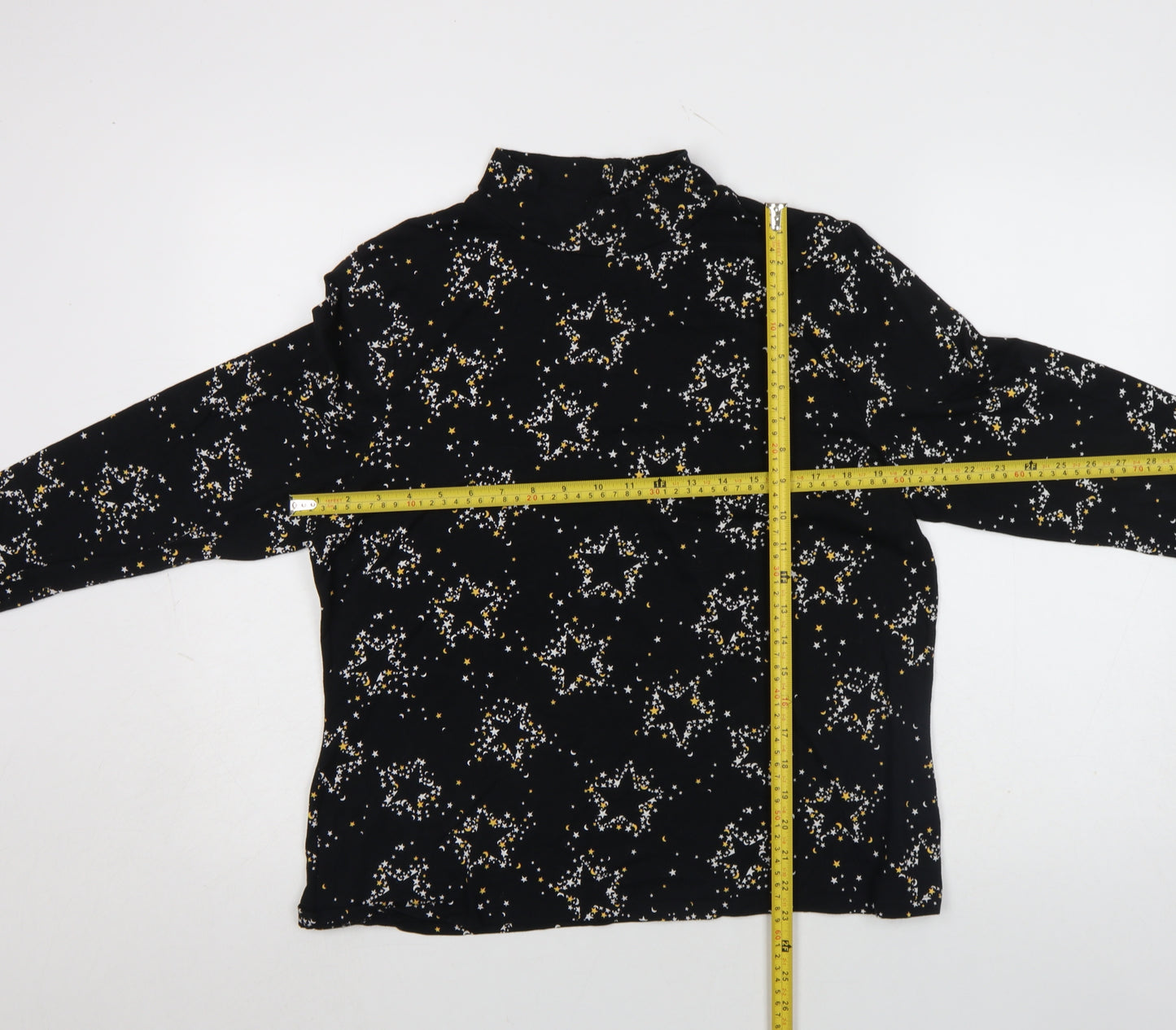 Marks and Spencer Womens Black Star Print Mock Neck Long Sleeve Jersey Top Size 20