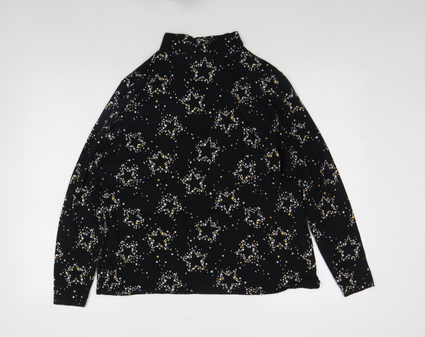 Marks and Spencer Womens Black Star Print Mock Neck Long Sleeve Jersey Top Size 20