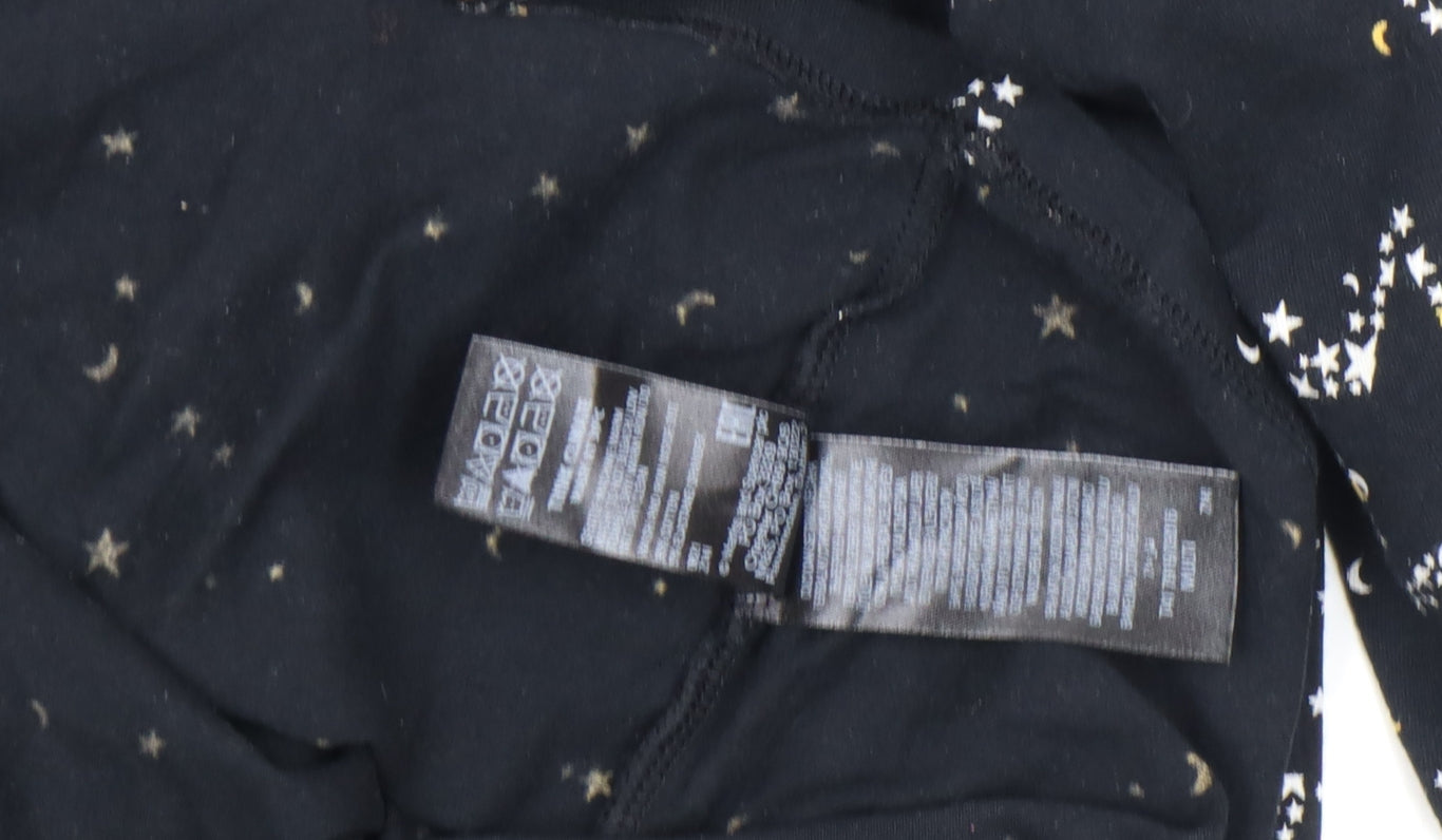 Marks and Spencer Womens Black Star Print Mock Neck Long Sleeve Jersey Top Size 20