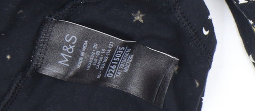 Marks and Spencer Womens Black Star Print Mock Neck Long Sleeve Jersey Top Size 20