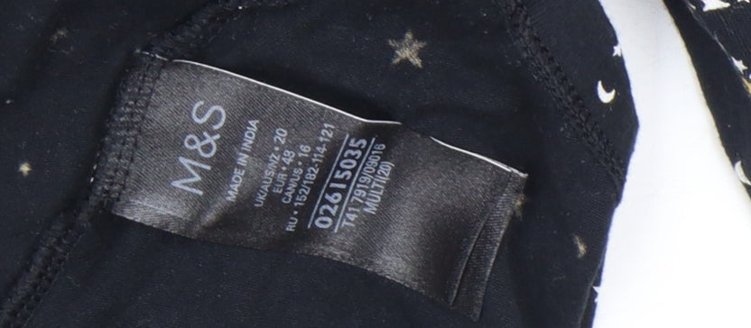 Marks and Spencer Womens Black Star Print Mock Neck Long Sleeve Jersey Top Size 20