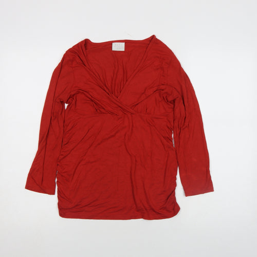 Next Maternity Red Wrap Long Sleeve V-Neck Cotton Jersey Top UK 10