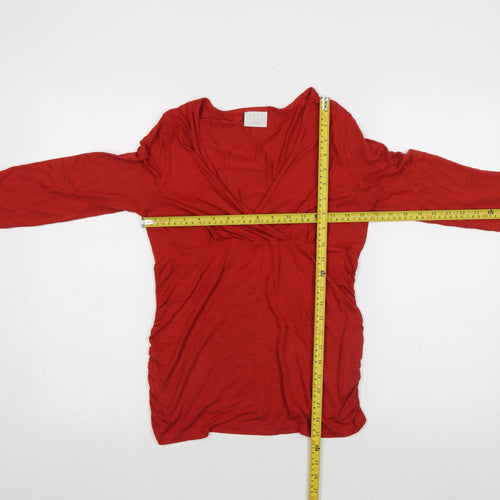 Next Maternity Red Wrap Long Sleeve V-Neck Cotton Jersey Top UK 10