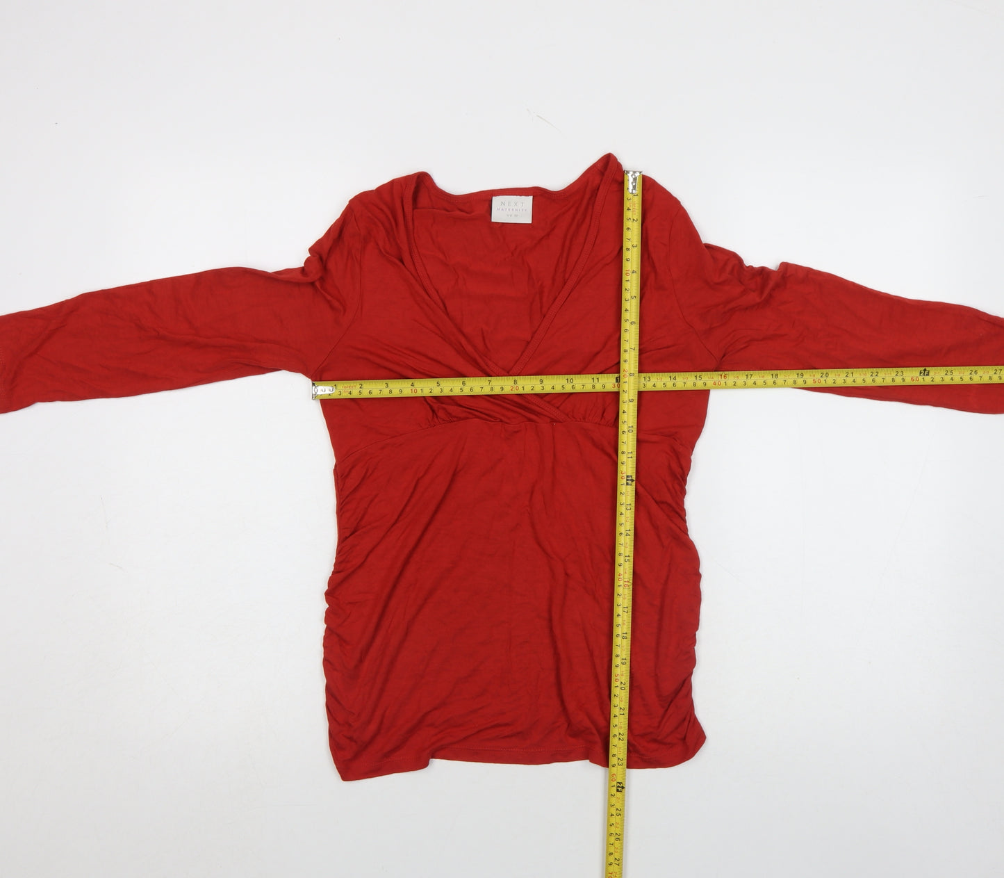 Next Maternity Red Wrap Long Sleeve V-Neck Cotton Jersey Top UK 10