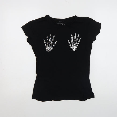 Primark Womens Black Cotton Halloween Skeleton Hands T-Shirt Size 8