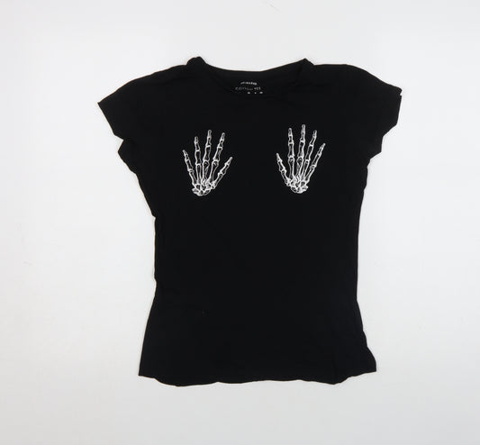 Primark Womens Black Cotton Halloween Skeleton Hands T-Shirt Size 8