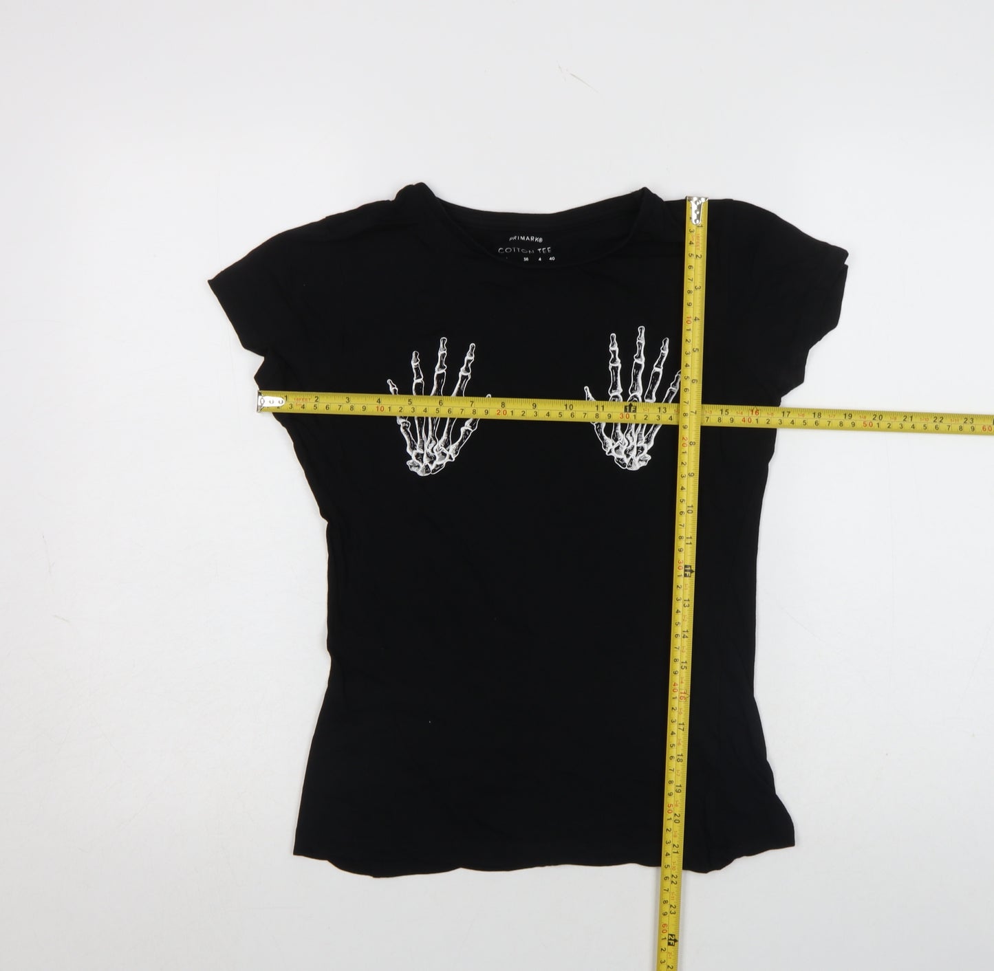Primark Womens Black Cotton Halloween Skeleton Hands T-Shirt Size 8