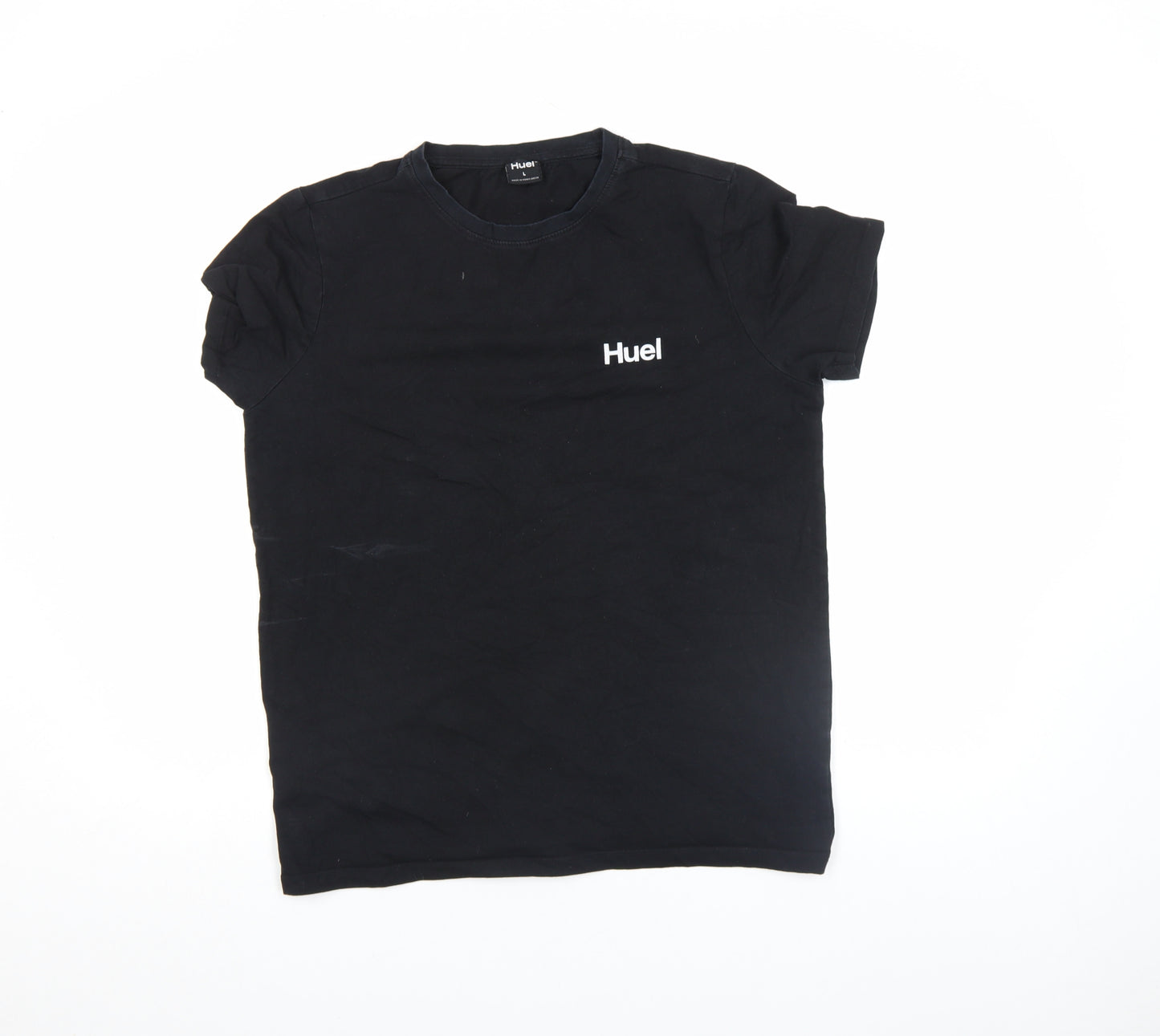 Huel Men Black Cotton Crew Neck Short Sleeve Regular T-Shirt L