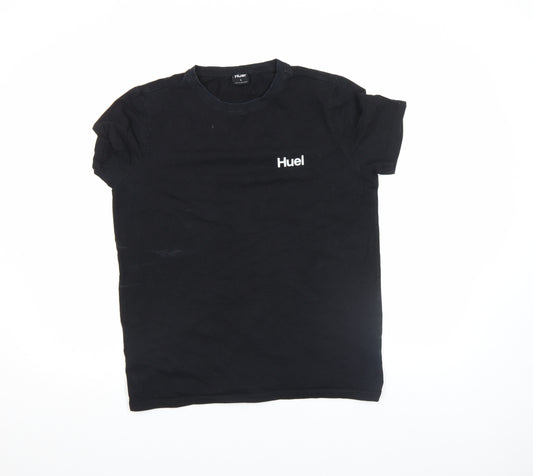 Huel Men Black Cotton Crew Neck Short Sleeve Regular T-Shirt L