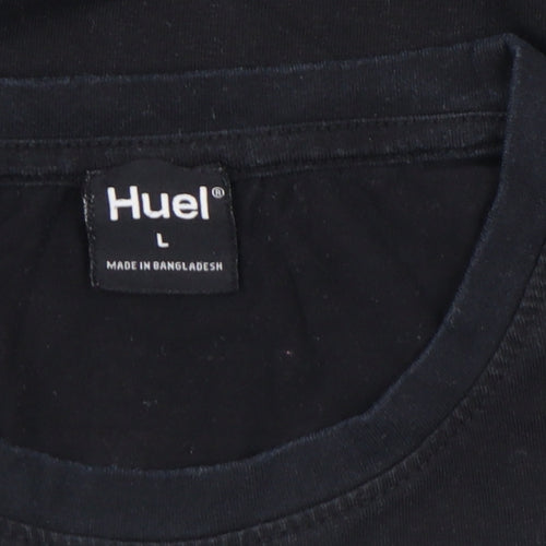 Huel Men Black Cotton Crew Neck Short Sleeve Regular T-Shirt L