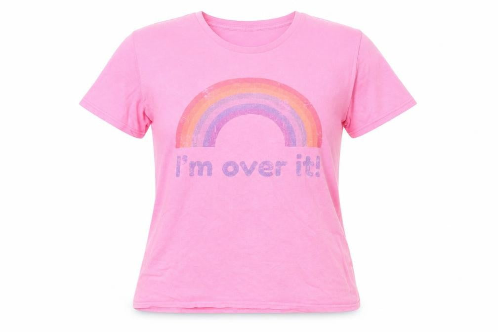 Batch1 Womens Pink Rainbow Graphic XL T-Shirt Casual Cotton