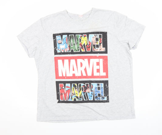 Marvel Men's Grey 2XL Graphic Comic Logo Short Sleeve T-Shirt