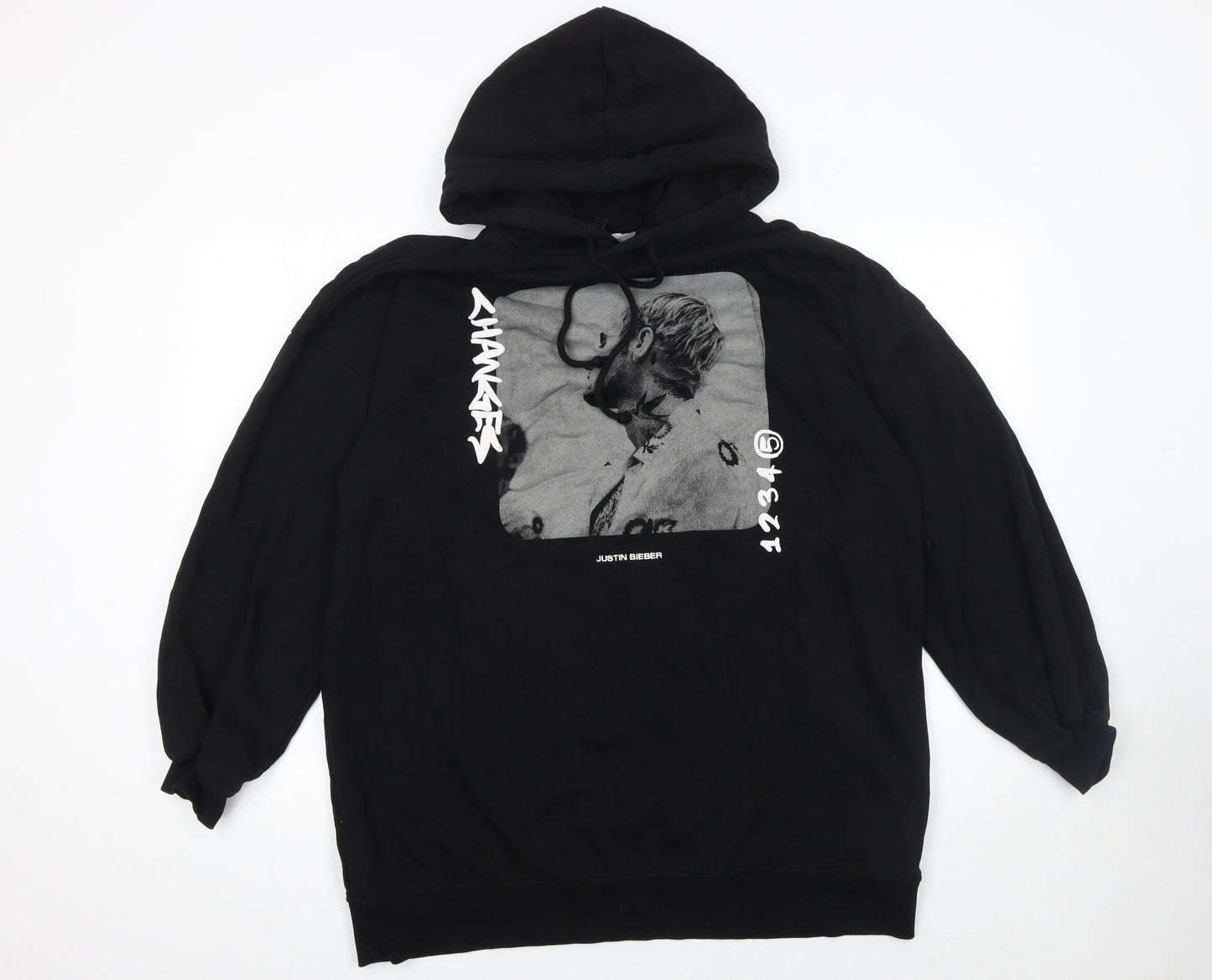 Justin Bieber Women's Black Small Pullover Hoodie Graphic Print