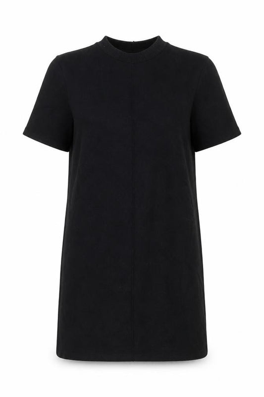 Front view of Zara women’s black t-shirt dress, size UK 12, short sleeve casual
