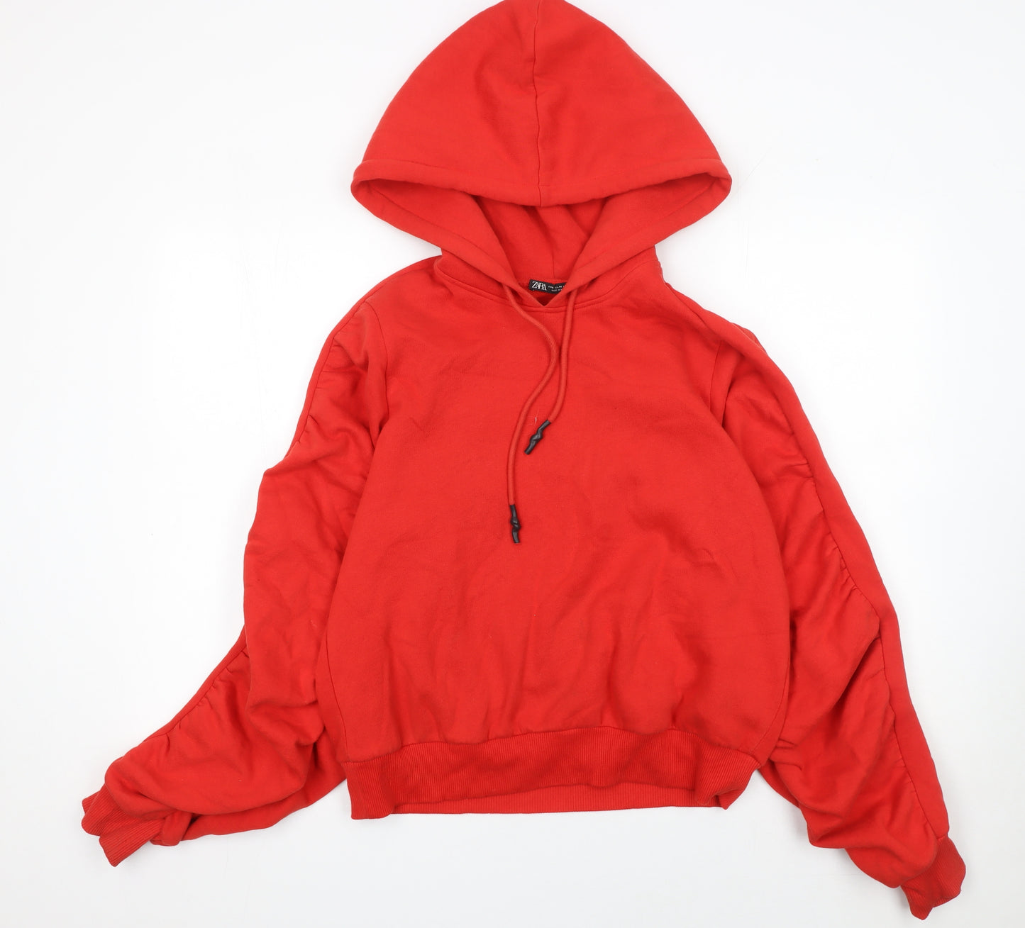 Zara Women Red Pullover Hoodie Cotton Medium Relaxed Fit
