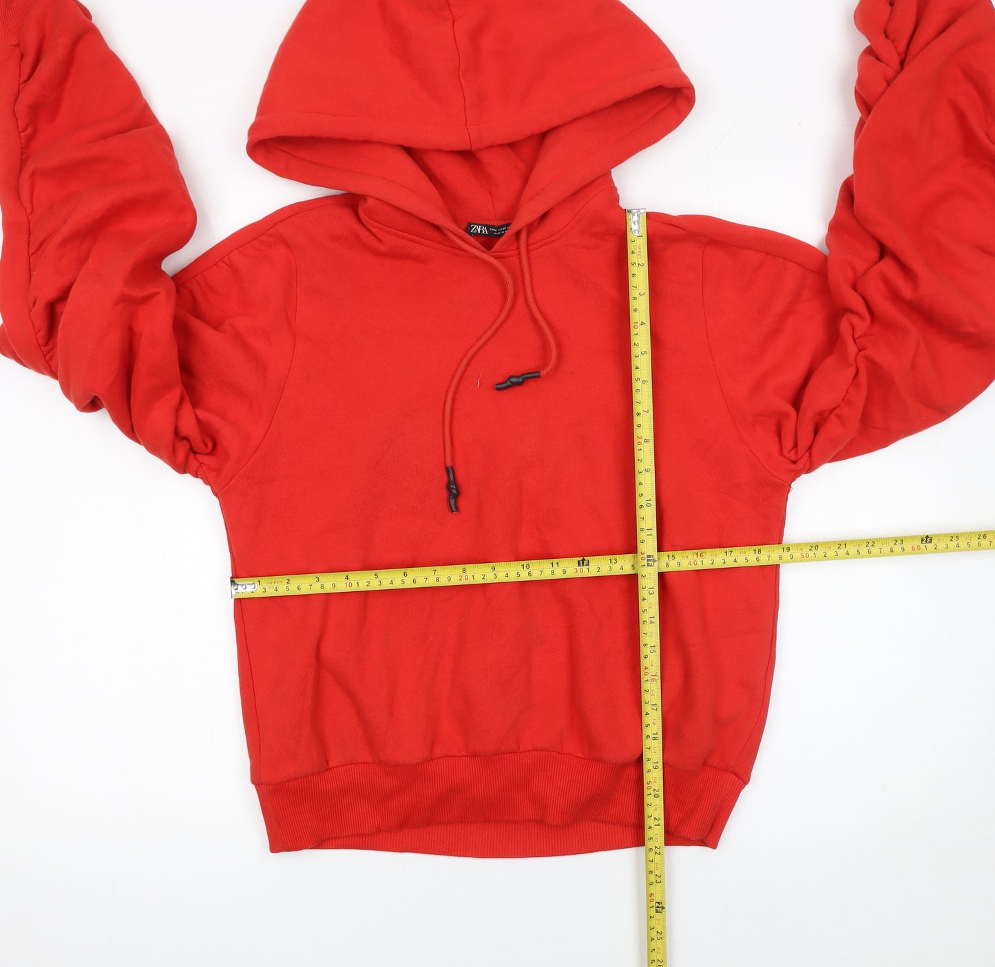 Zara Women Red Pullover Hoodie Cotton Medium Relaxed Fit