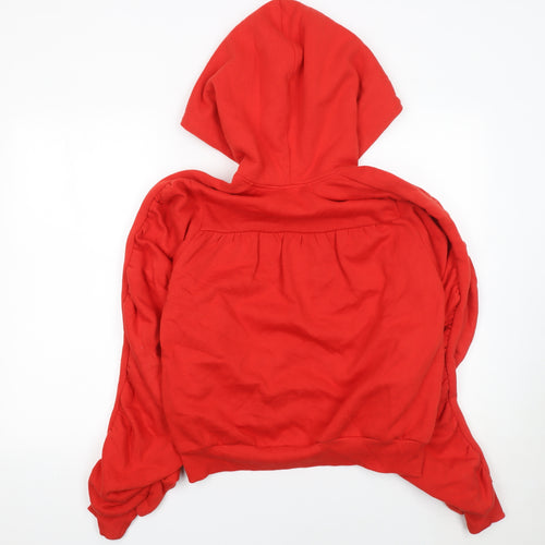 Zara Women Red Pullover Hoodie Cotton Medium Relaxed Fit