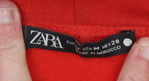 Zara Women Red Pullover Hoodie Cotton Medium Relaxed Fit