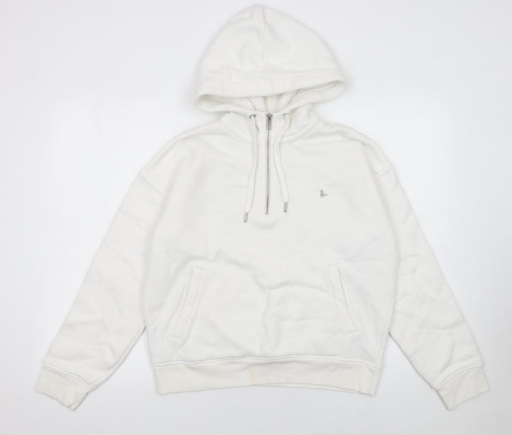 Jack Wills Womens White Half Zip Hoodie Size 12 Cotton Blend