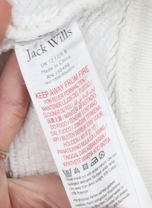 Jack Wills Womens White Half Zip Hoodie Size 12 Cotton Blend