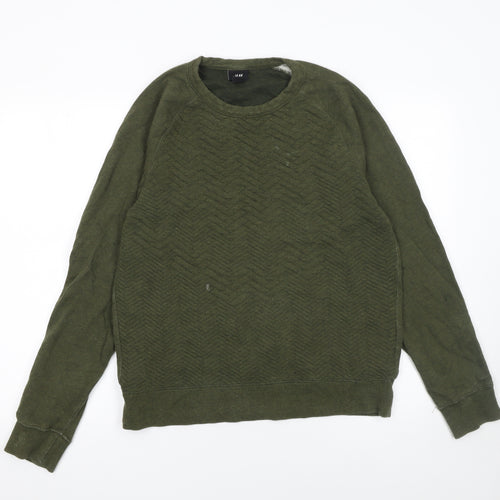 H&M Mens Green Crew Neck Pullover Sweatshirt Size L Cotton Blend