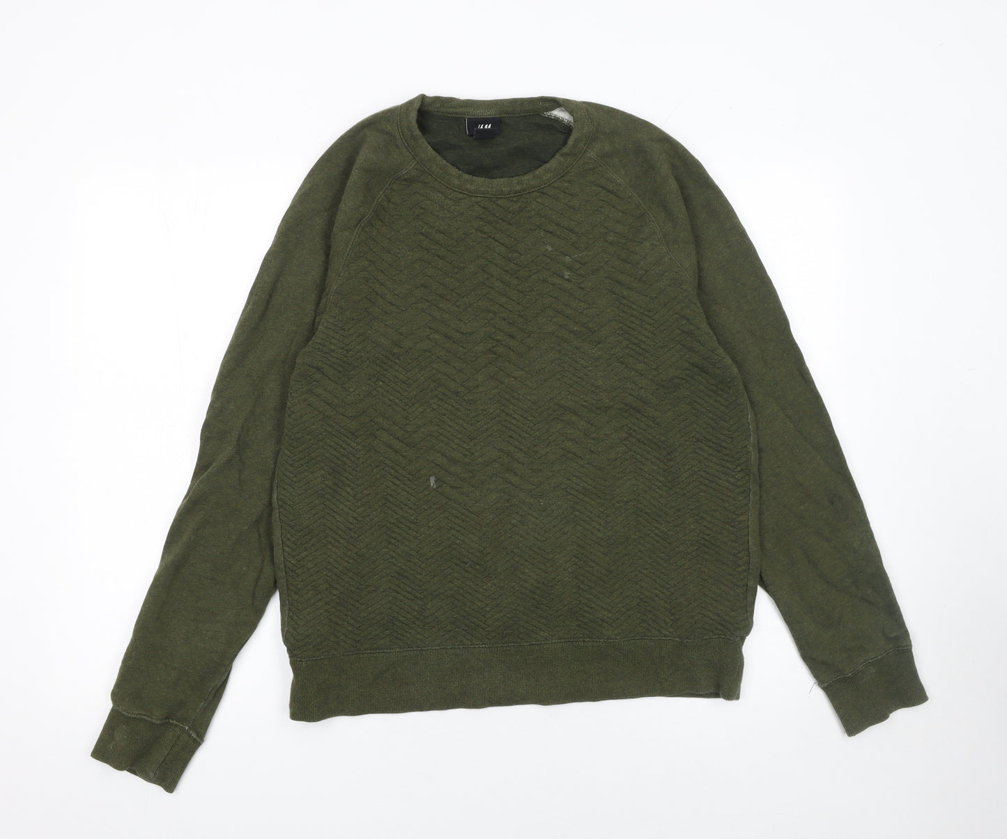H&M Mens Green Crew Neck Pullover Sweatshirt Size L Cotton Blend