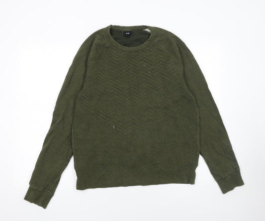 H&M Mens Green Crew Neck Pullover Sweatshirt Size L Cotton Blend