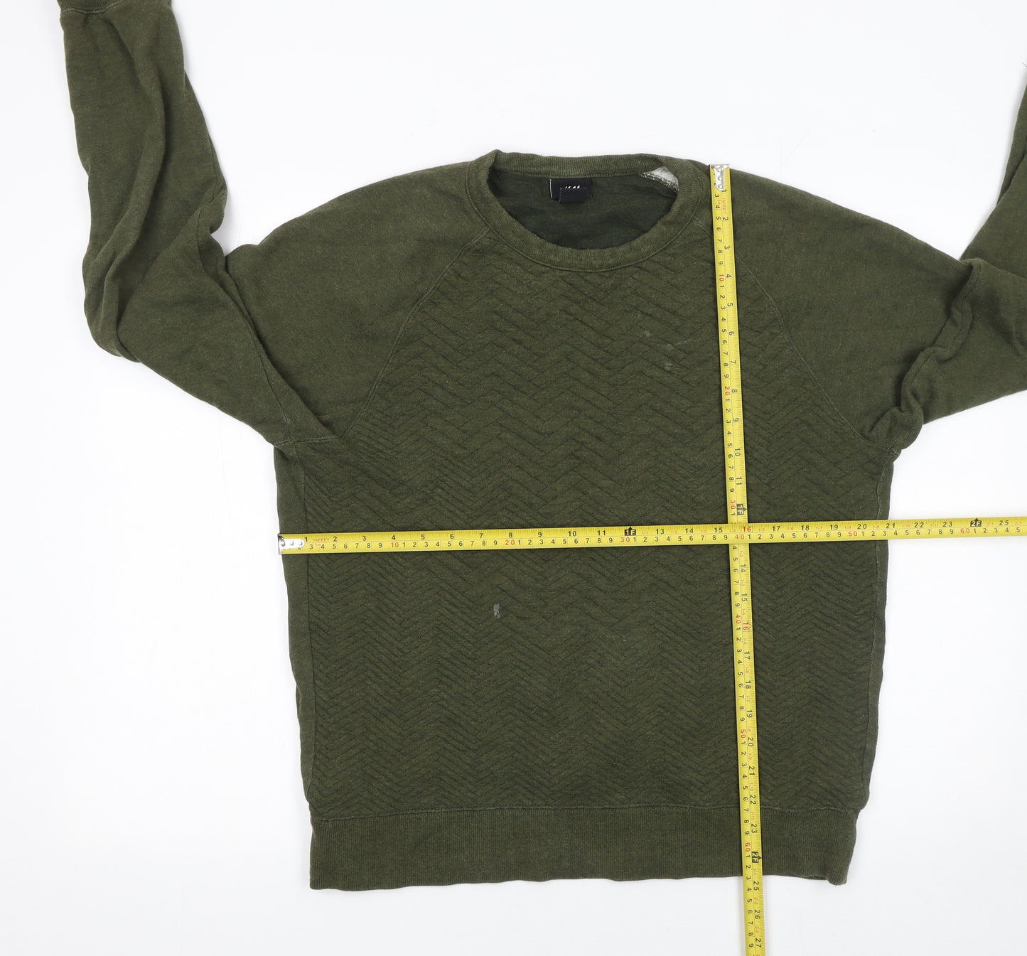 H&M Mens Green Crew Neck Pullover Sweatshirt Size L Cotton Blend