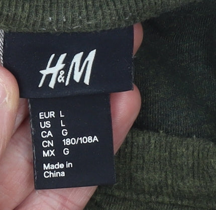 H&M Mens Green Crew Neck Pullover Sweatshirt Size L Cotton Blend