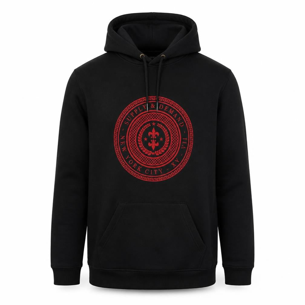 Front view of Supply & Demand Men's Black Pullover Hoodie L Graphic City Logo