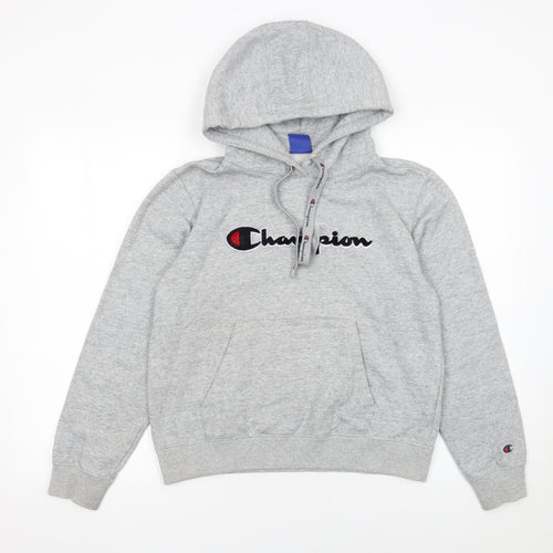 Champion Womens Grey Pullover Hoodie M Cotton Blend Logo Casual