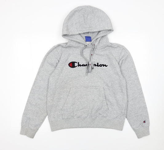 Champion Womens Grey Pullover Hoodie M Cotton Blend Logo Casual