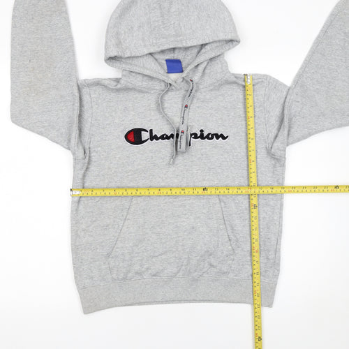 Champion Womens Grey Pullover Hoodie M Cotton Blend Logo Casual