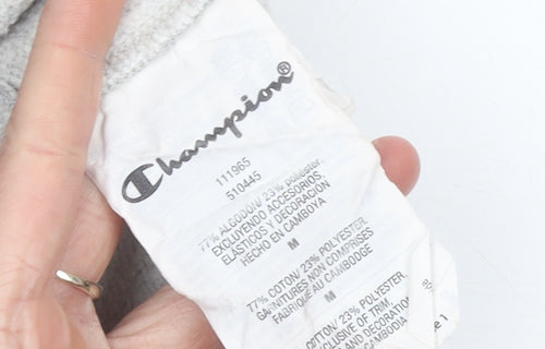 Champion Womens Grey Pullover Hoodie M Cotton Blend Logo Casual