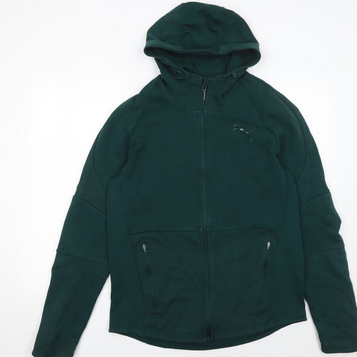 Puma Men's Green Full Zip Hoodie Size L Breathable Sportswear