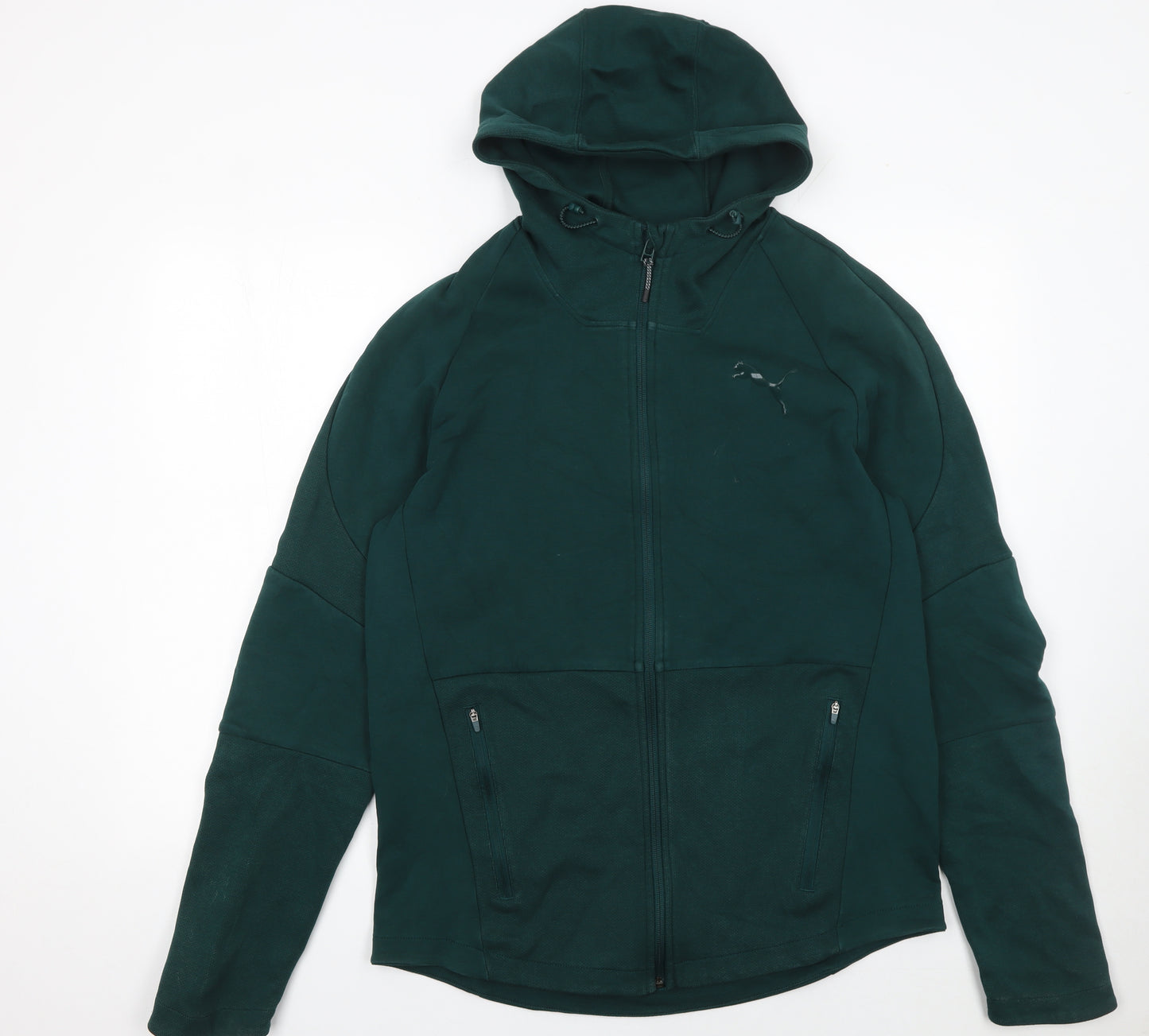 Puma Men's Green Full Zip Hoodie Size L Breathable Sportswear