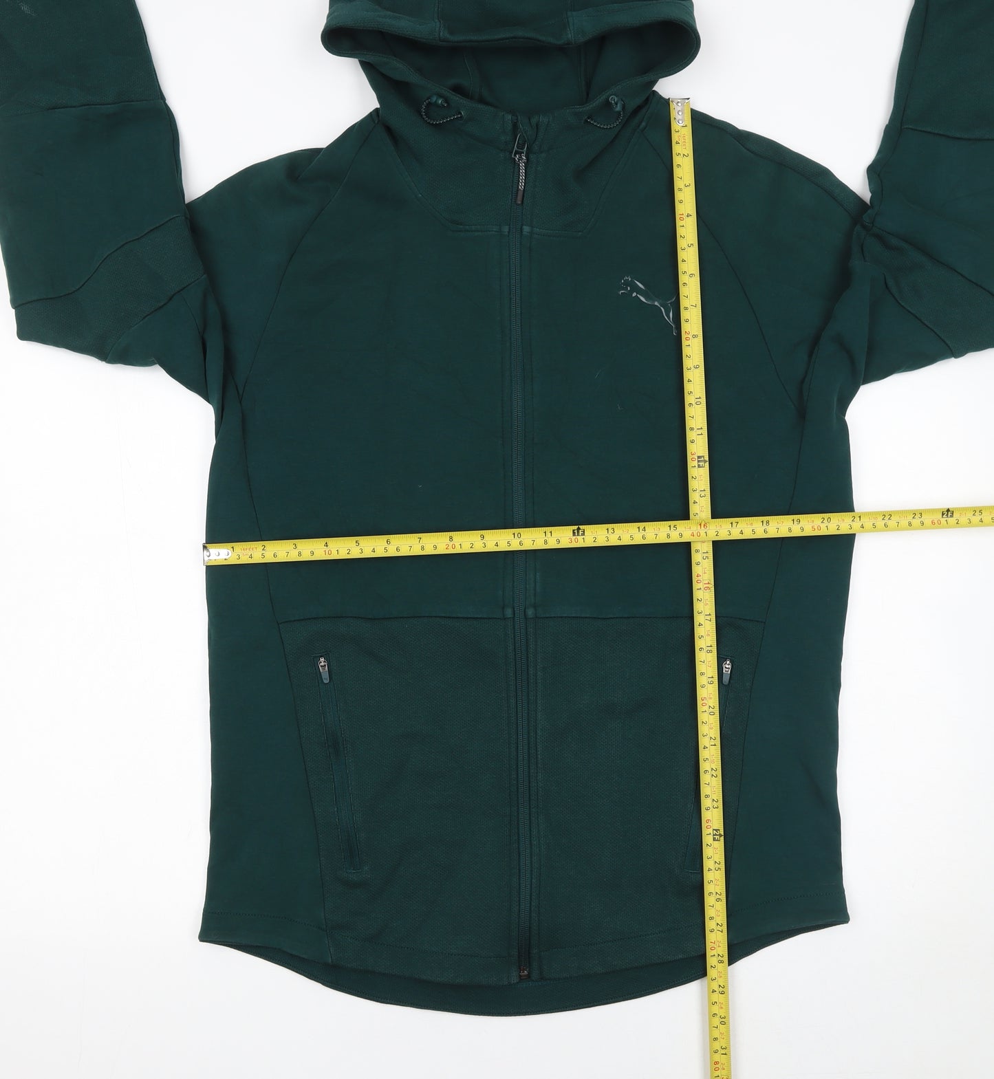 Puma Men's Green Full Zip Hoodie Size L Breathable Sportswear